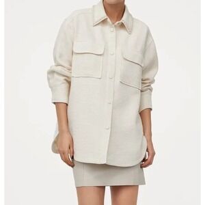 H&M Womens Pearl Trim Collar Textured Knit Shirt Jacket Cotton Oversized Small